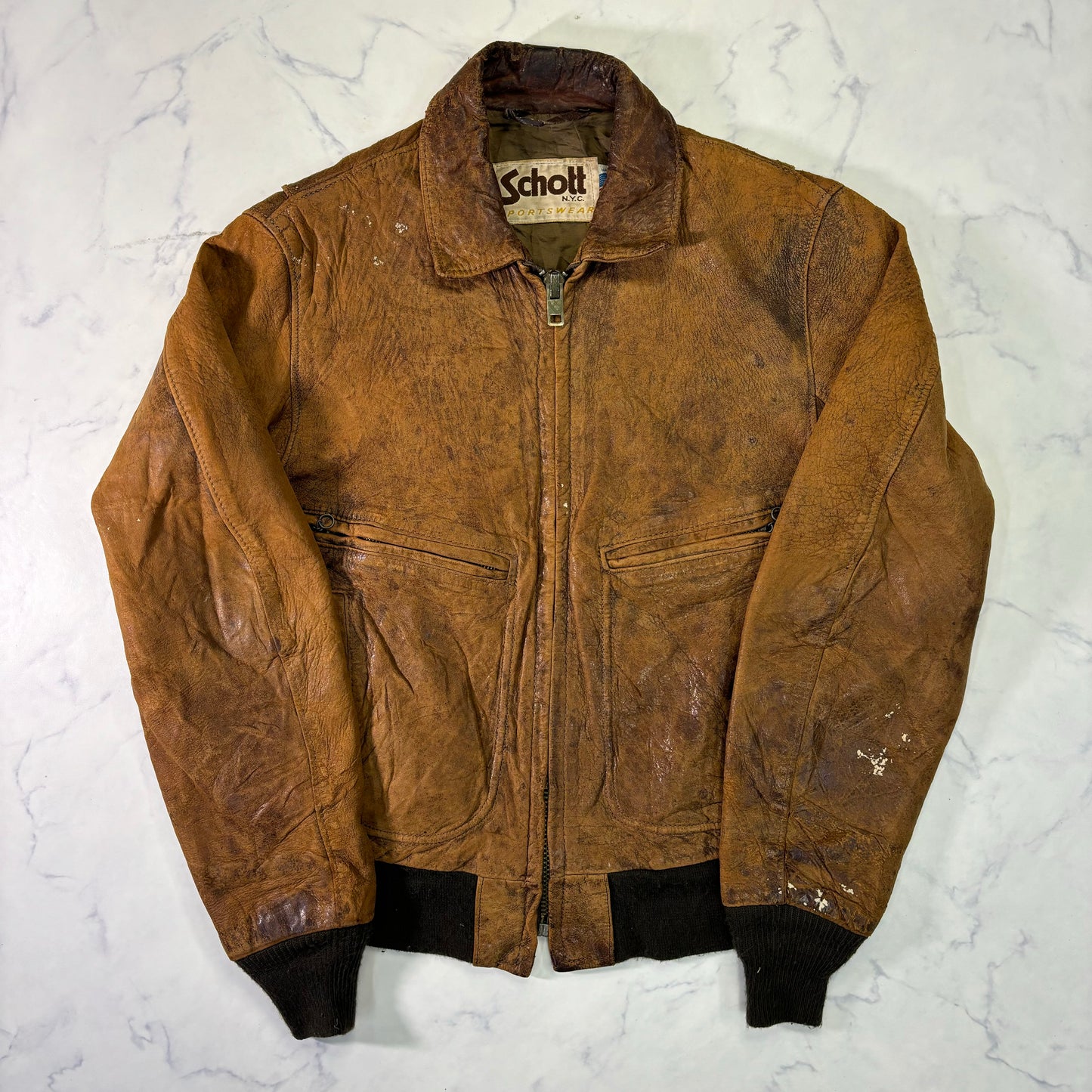Schott A-2 Leather Flight Jacket Yellowish Brown 80s Size40