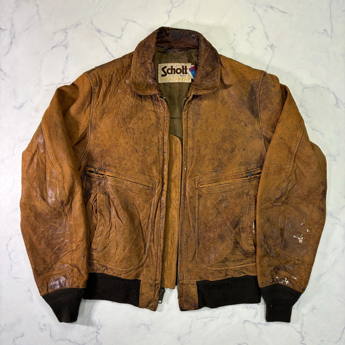 Schott A-2 Leather Flight Jacket Yellowish Brown 80s Size40