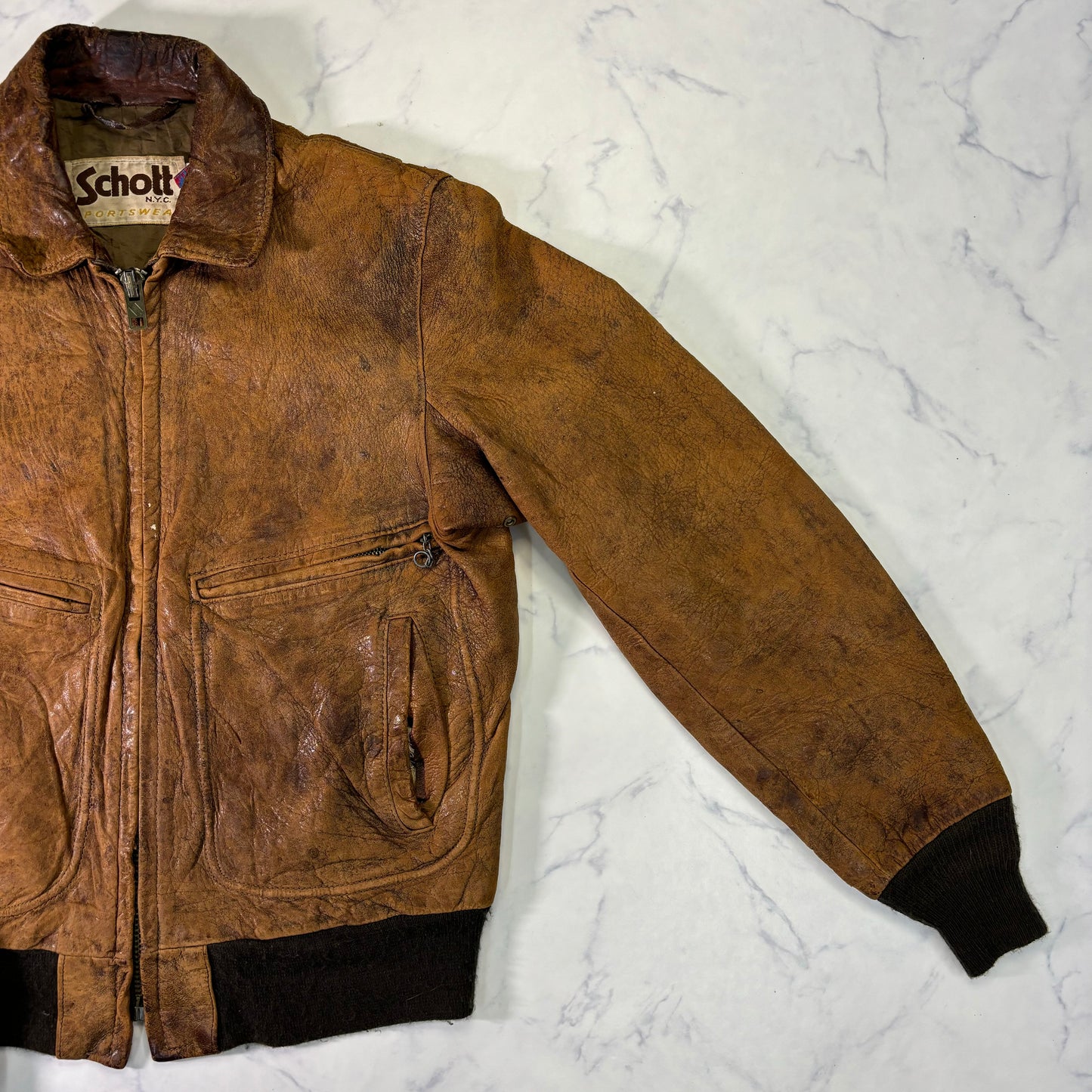 Schott A-2 Leather Flight Jacket Yellowish Brown 80s Size40