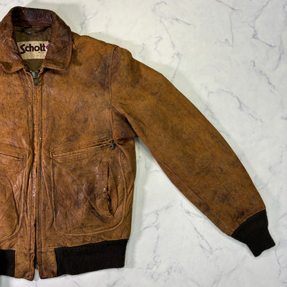 Schott A-2 Leather Flight Jacket Yellowish Brown 80s Size40