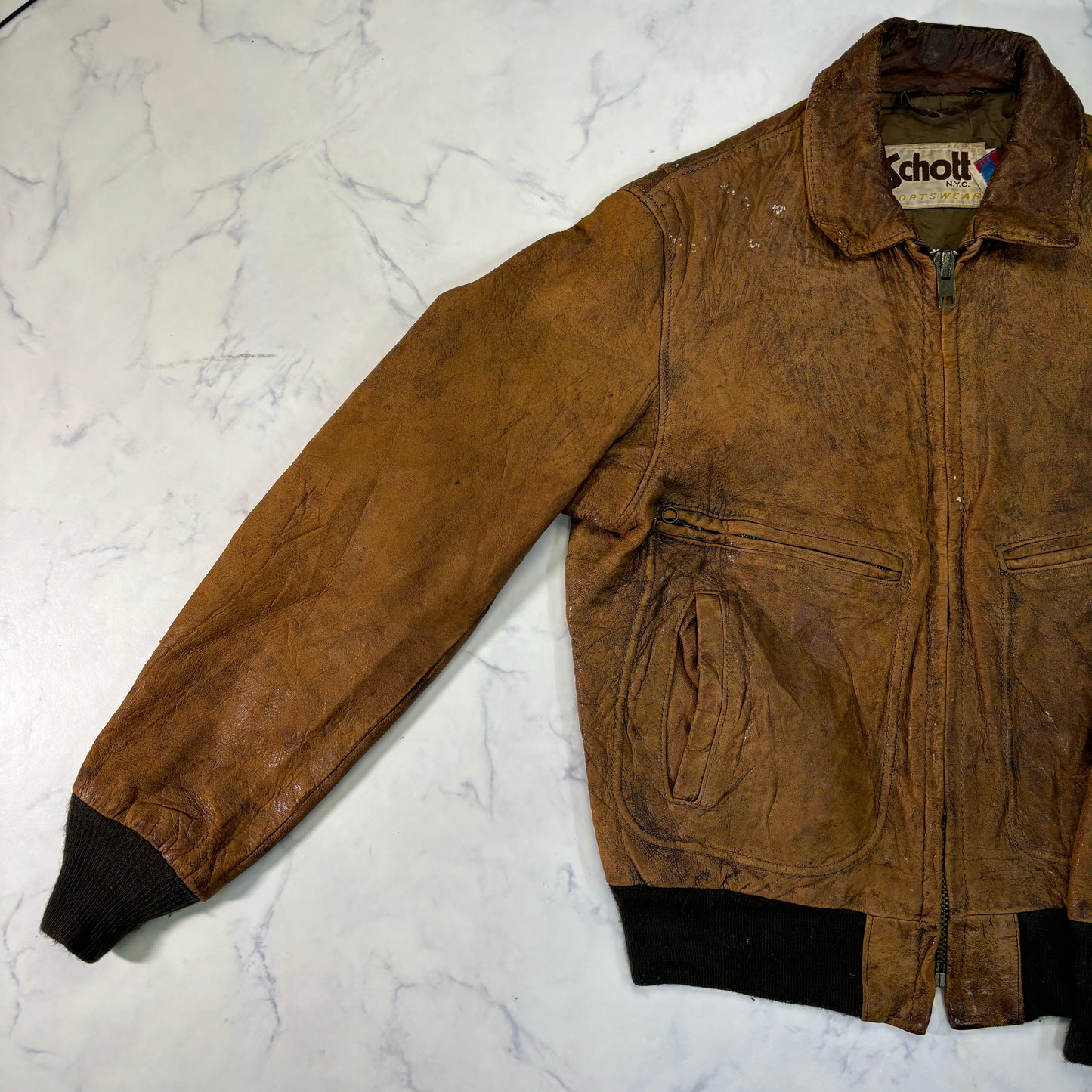 Schott A-2 Leather Flight Jacket Yellowish Brown 80s Size40