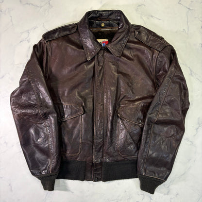 Schott A-2 Leather Flight Jacket Brown 80s Size48