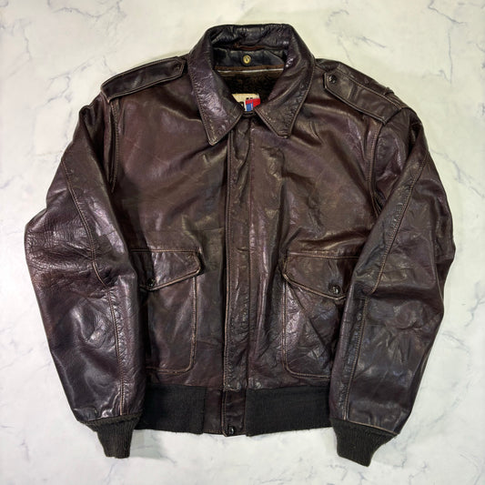 Schott A-2 Leather Flight Jacket Brown 80s Size48