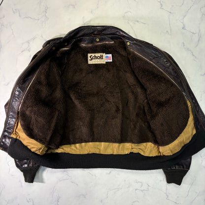 Schott A-2 Leather Flight Jacket Brown 80s Size48