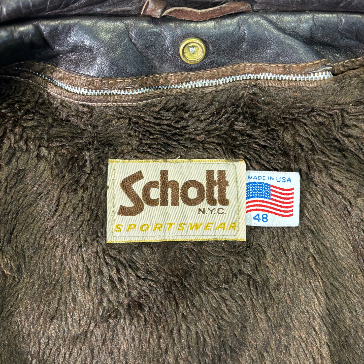 Schott A-2 Leather Flight Jacket Brown 80s Size48