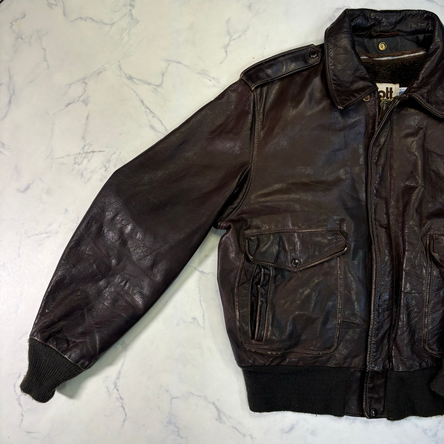 Schott A-2 Leather Flight Jacket Brown 80s Size48