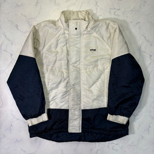 Schott Padded Nylon Jacket White Navy 90s Vintage