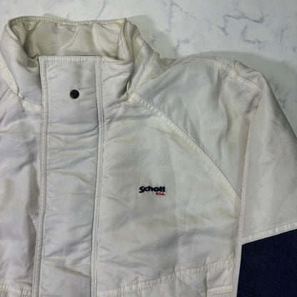 Schott Padded Nylon Jacket White Navy 90s Vintage