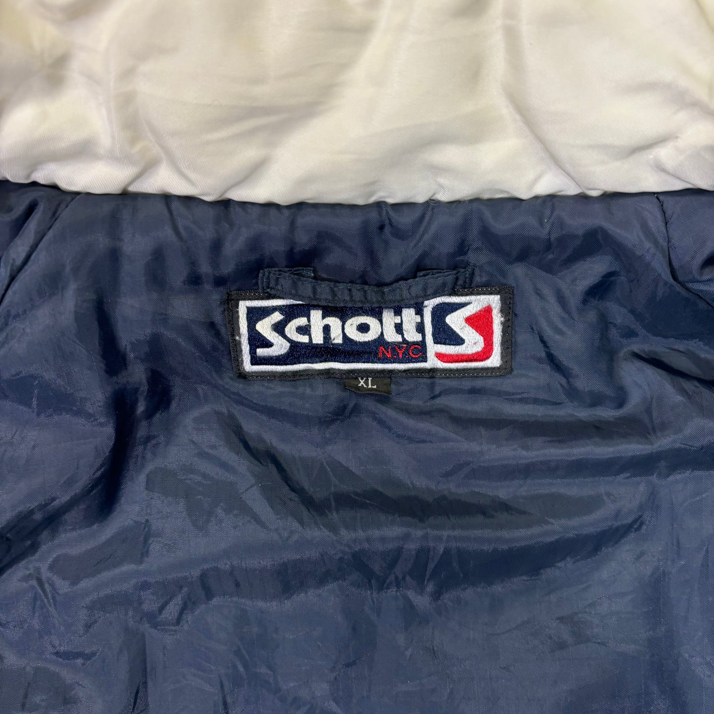 Schott Padded Nylon Jacket White Navy 90s Vintage