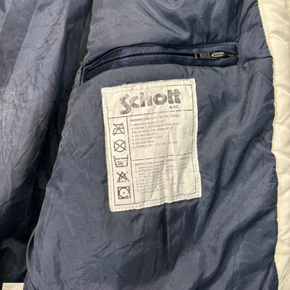 Schott Padded Nylon Jacket White Navy 90s Vintage