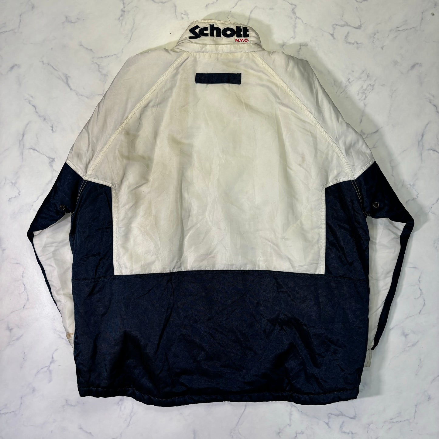 Schott Padded Nylon Jacket White Navy 90s Vintage