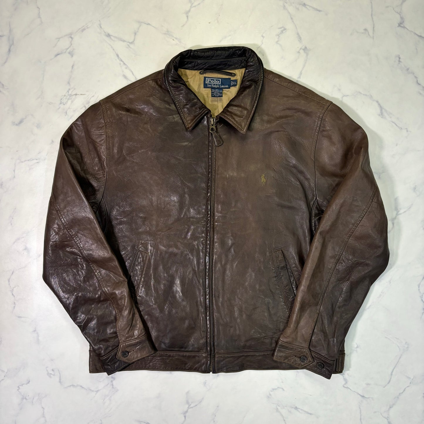 Polo Ralph Lauren Dark Brown Leather Jacket 90s XL vintage