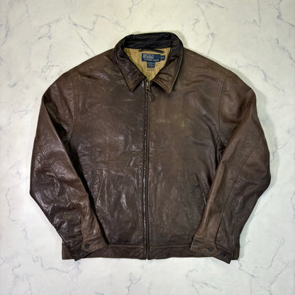 Polo Ralph Lauren Dark Brown Leather Jacket 90s XL vintage