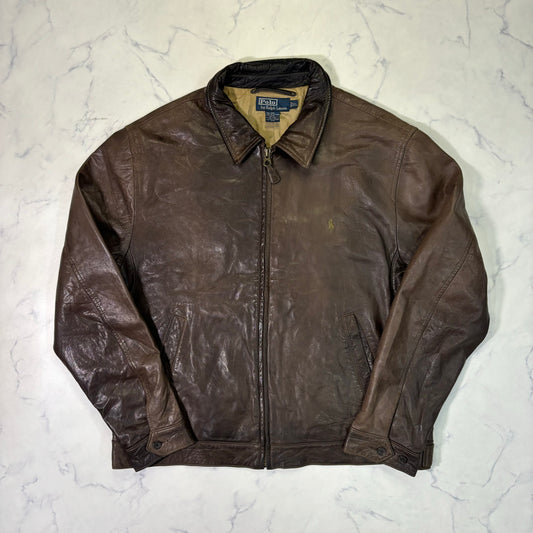 Polo Ralph Lauren Dark Brown Leather Jacket 90s XL vintage