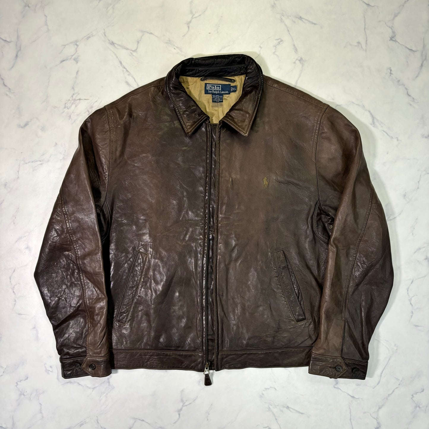 Polo Ralph Lauren Dark Brown Leather Jacket 90s XL vintage