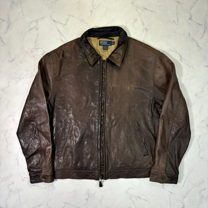 Polo Ralph Lauren Dark Brown Leather Jacket 90s XL vintage