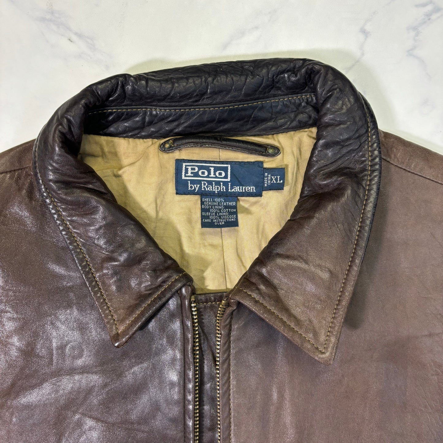 Polo Ralph Lauren Dark Brown Leather Jacket 90s XL vintage