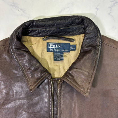 Polo Ralph Lauren Dark Brown Leather Jacket 90s XL vintage