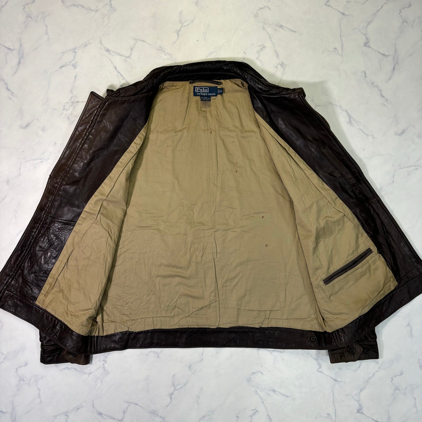 Polo Ralph Lauren Dark Brown Leather Jacket 90s XL vintage