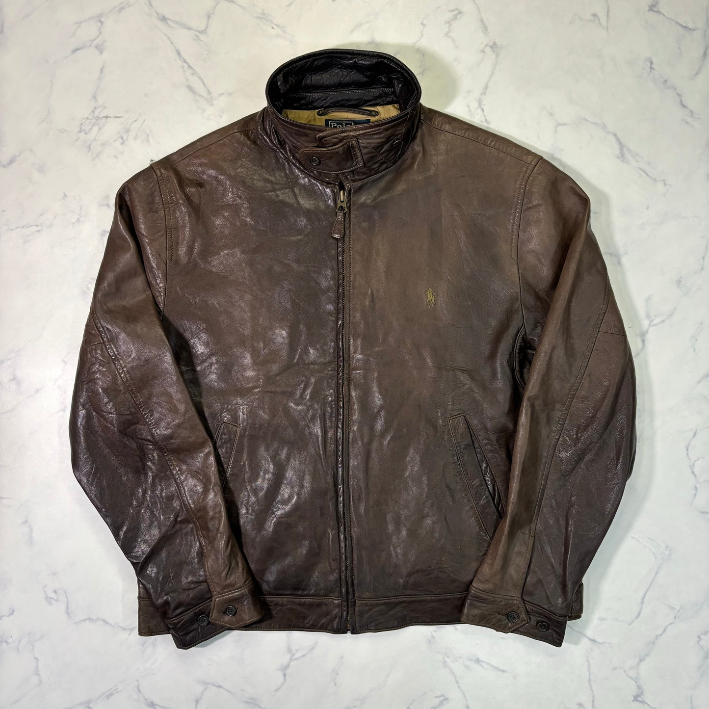 Polo Ralph Lauren Dark Brown Leather Jacket 90s XL vintage