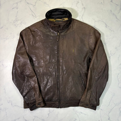 Polo Ralph Lauren Dark Brown Leather Jacket 90s XL vintage