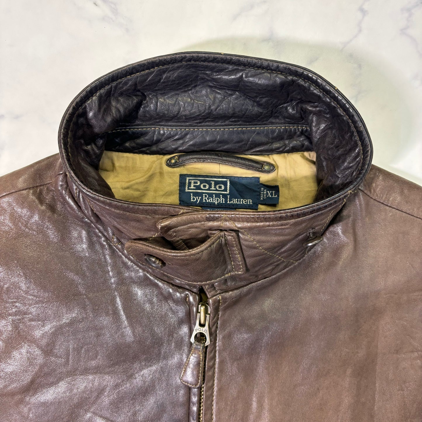 Polo Ralph Lauren Dark Brown Leather Jacket 90s XL vintage