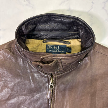Polo Ralph Lauren Dark Brown Leather Jacket 90s XL vintage