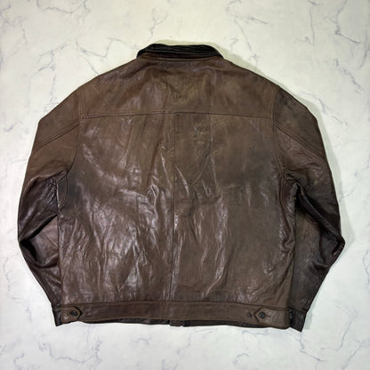 Polo Ralph Lauren Dark Brown Leather Jacket 90s XL vintage