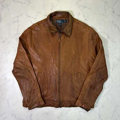 Polo Ralph Lauren Light Brown Leather Jacket 90s XL vintage