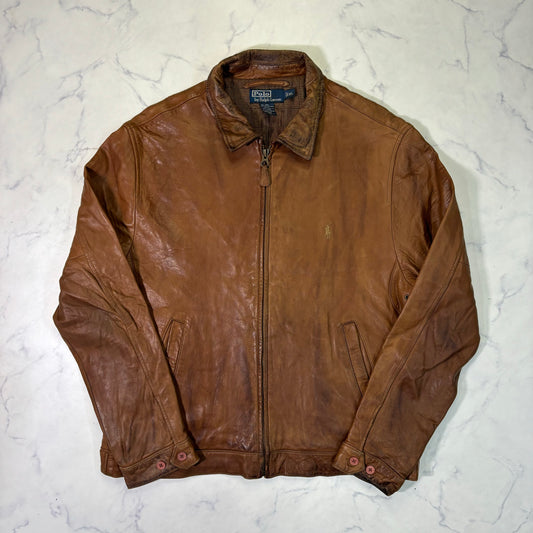 Polo Ralph Lauren Light Brown Leather Jacket 90s XL vintage