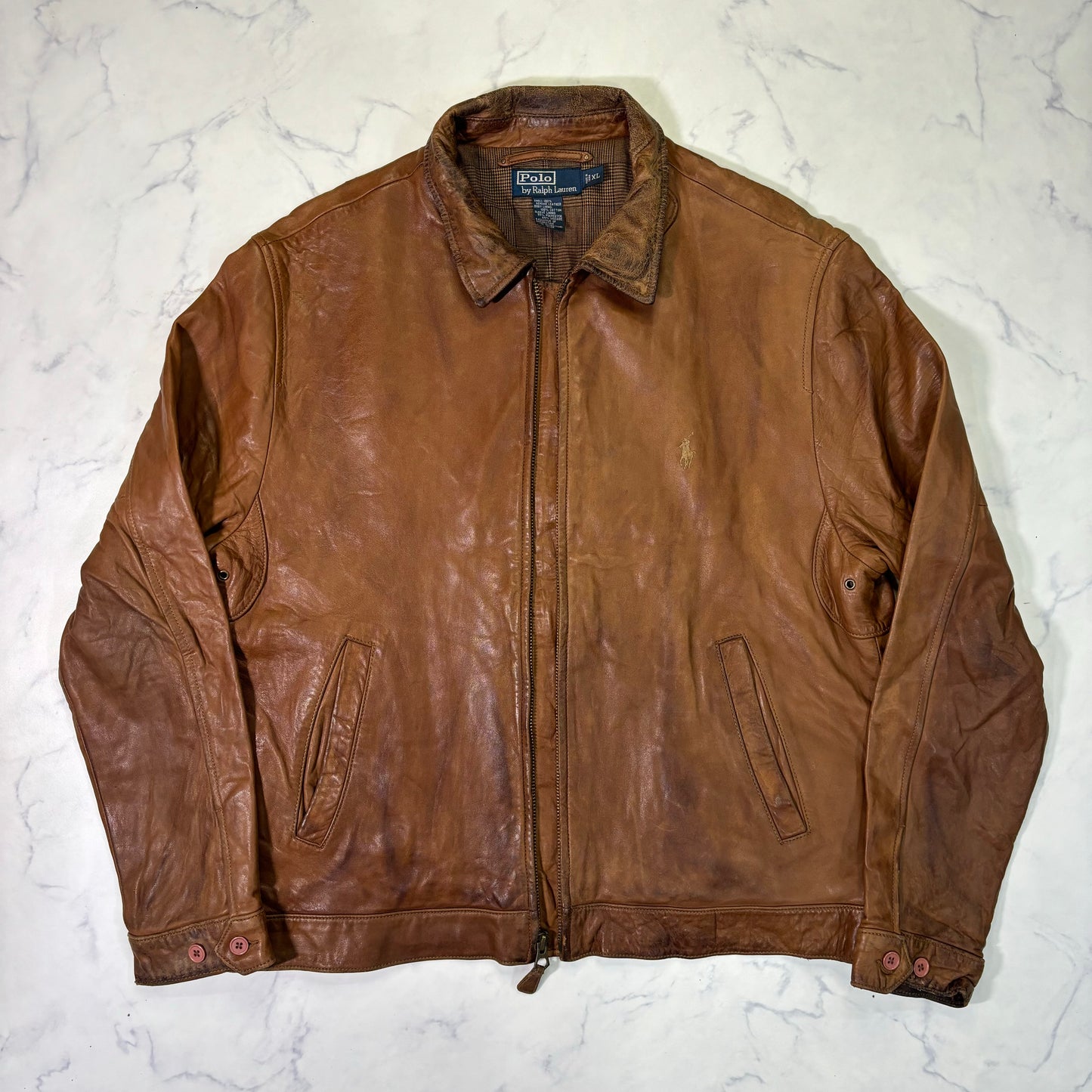 Polo Ralph Lauren Light Brown Leather Jacket 90s XL vintage