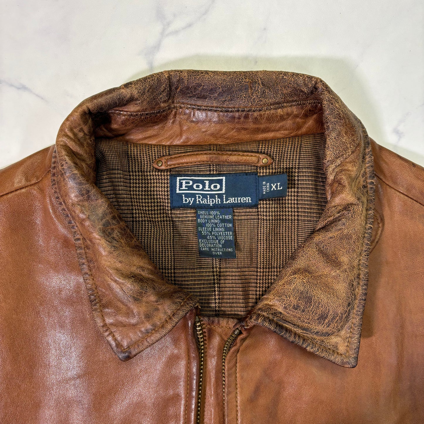 Polo Ralph Lauren Light Brown Leather Jacket 90s XL vintage