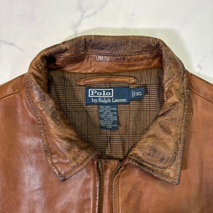 Polo Ralph Lauren Light Brown Leather Jacket 90s XL vintage