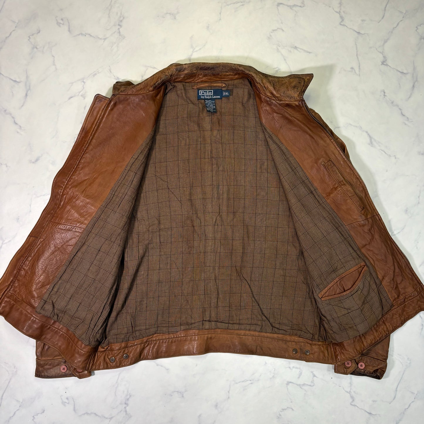 Polo Ralph Lauren Light Brown Leather Jacket 90s XL vintage