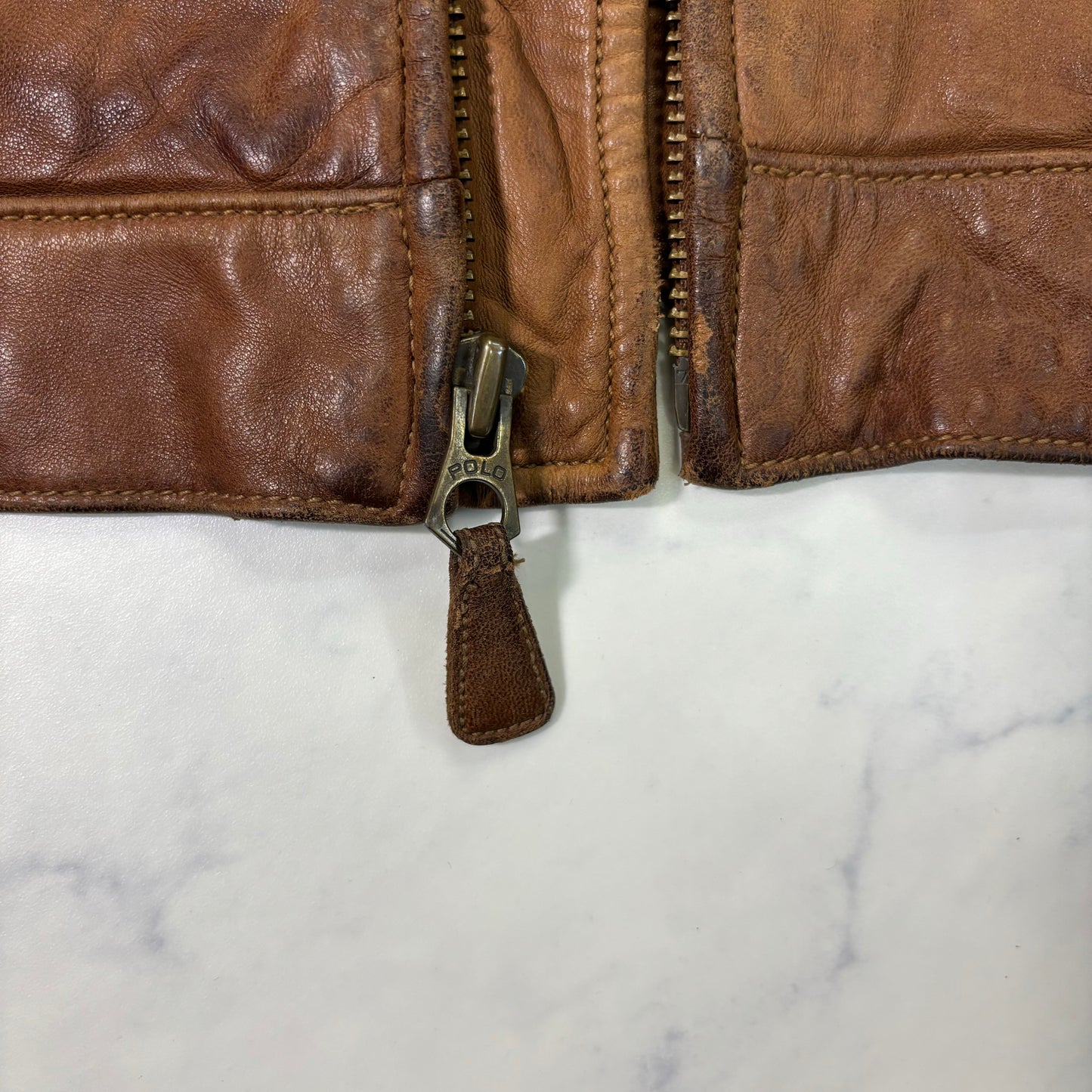 Polo Ralph Lauren Light Brown Leather Jacket 90s XL vintage