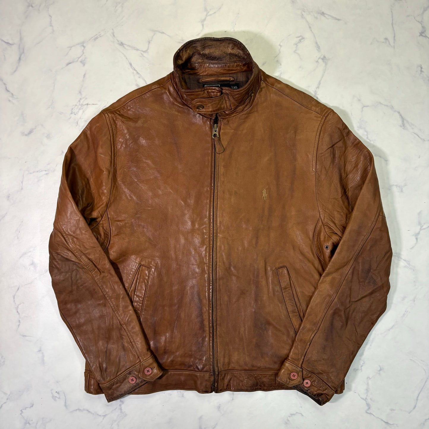 Polo Ralph Lauren Light Brown Leather Jacket 90s XL vintage