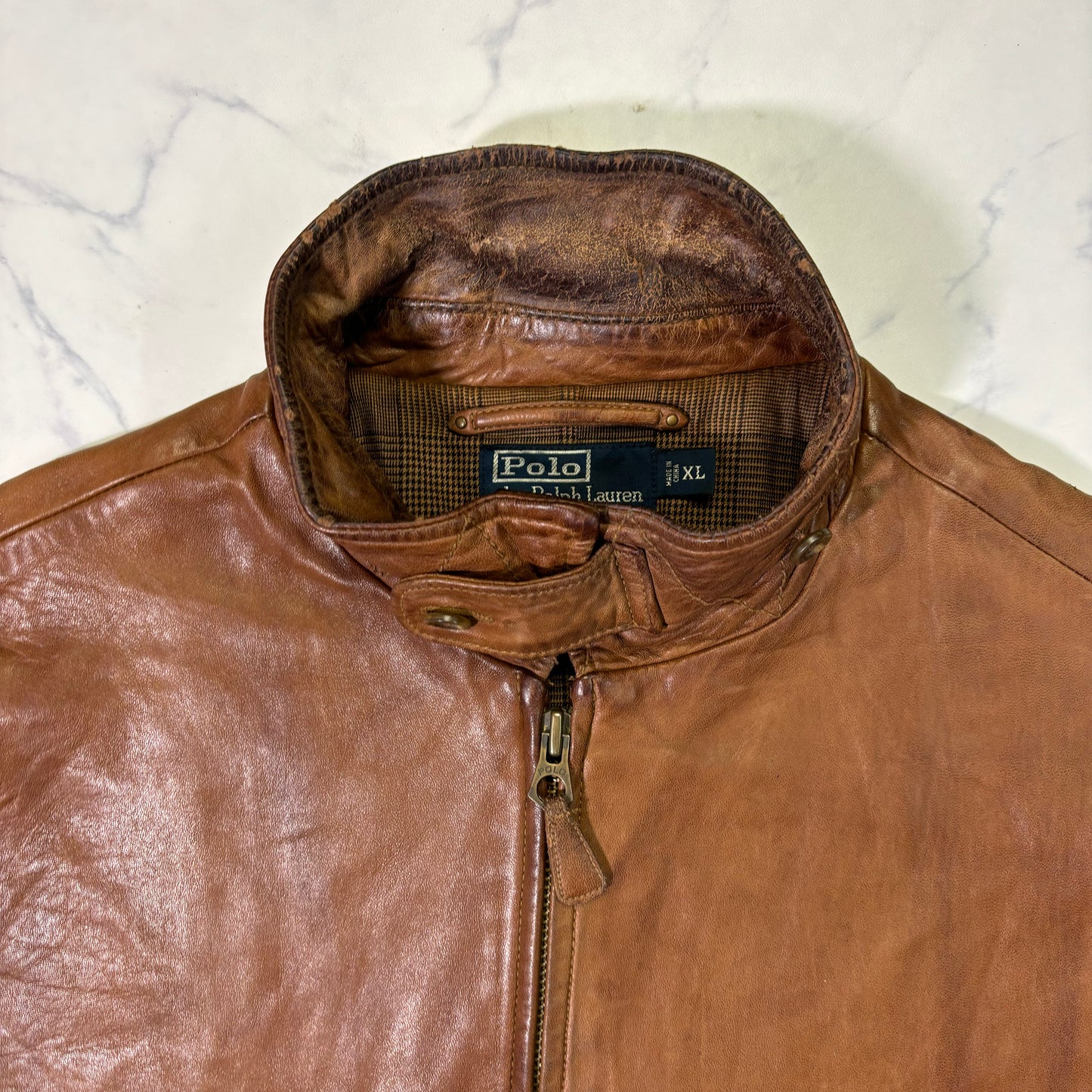 Polo Ralph Lauren Light Brown Leather Jacket 90s XL vintage