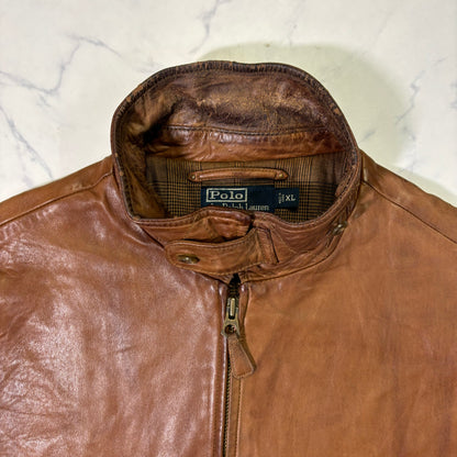 Polo Ralph Lauren Light Brown Leather Jacket 90s XL vintage