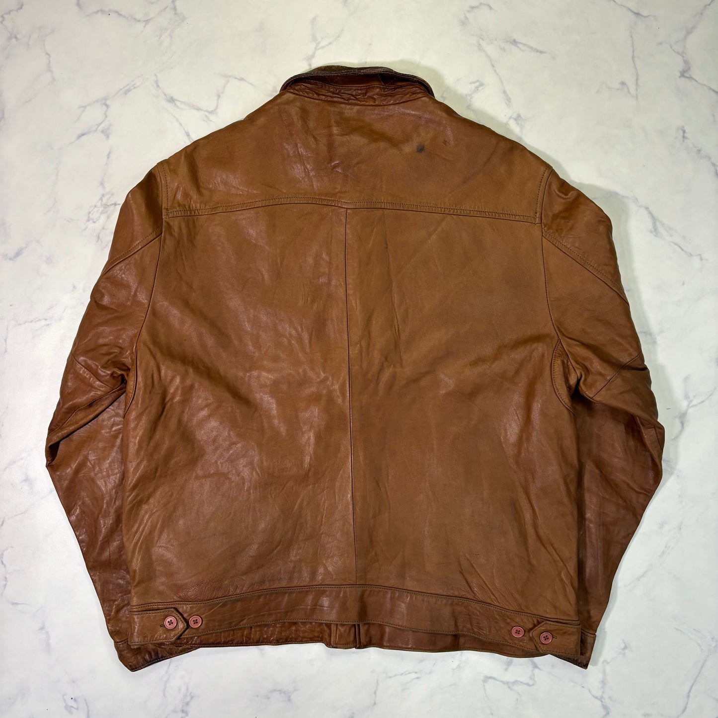 Polo Ralph Lauren Light Brown Leather Jacket 90s XL vintage