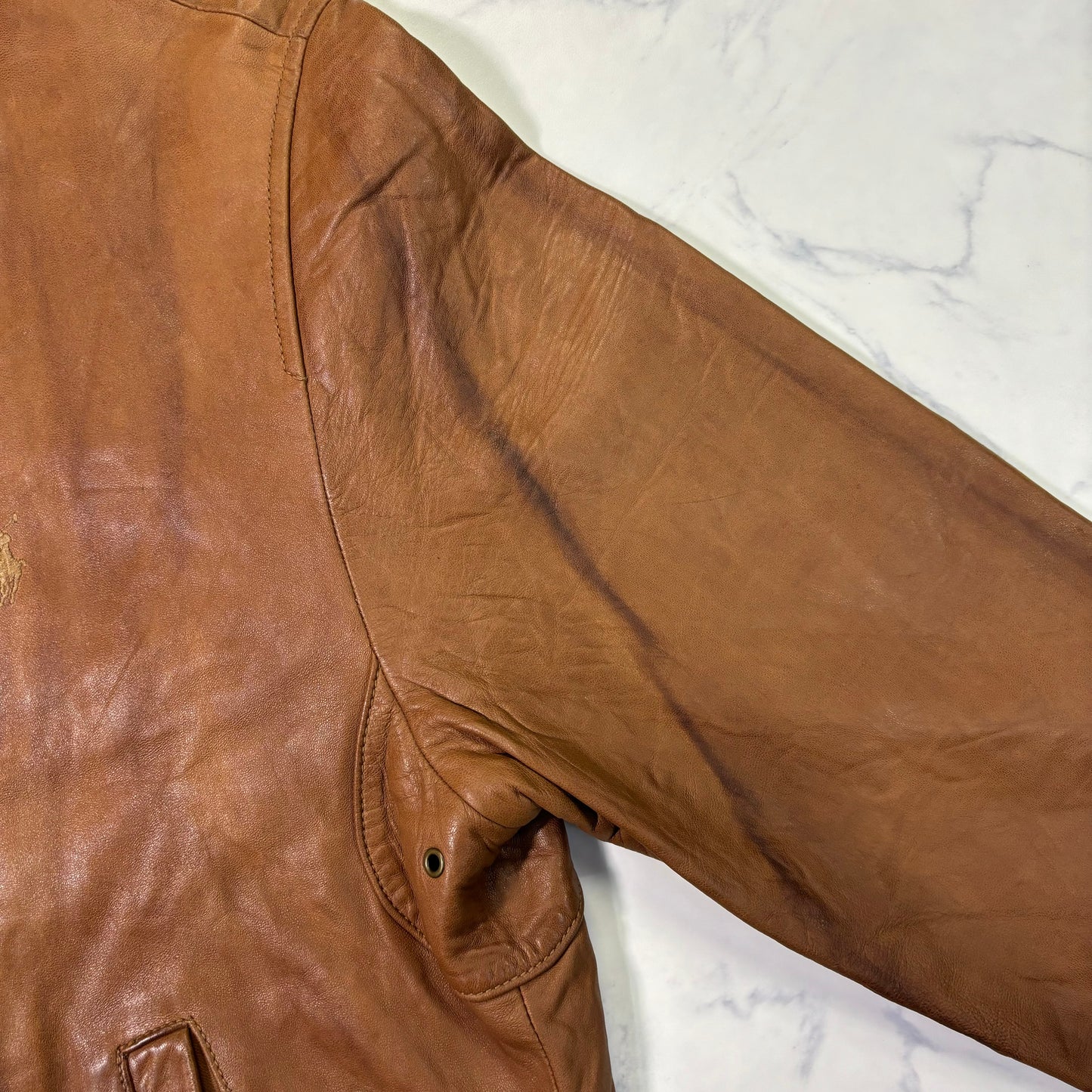 Polo Ralph Lauren Light Brown Leather Jacket 90s XL vintage