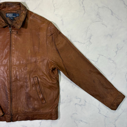 Polo Ralph Lauren Light Brown Leather Jacket 90s XL vintage
