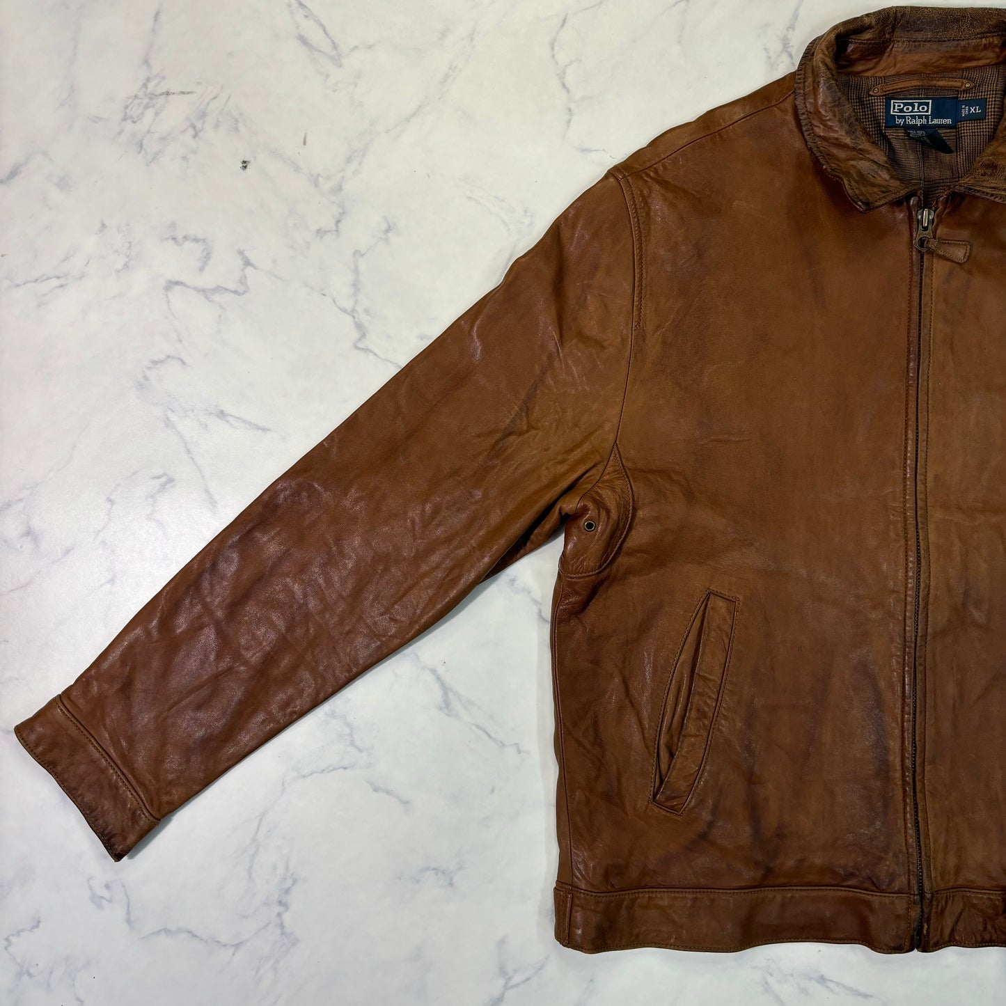 Polo Ralph Lauren Light Brown Leather Jacket 90s XL vintage