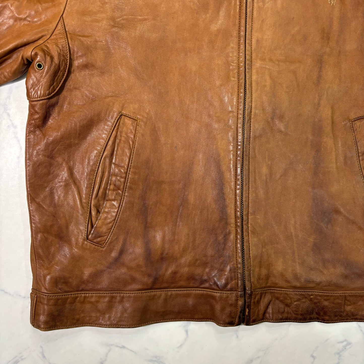 Polo Ralph Lauren Light Brown Leather Jacket 90s XL vintage