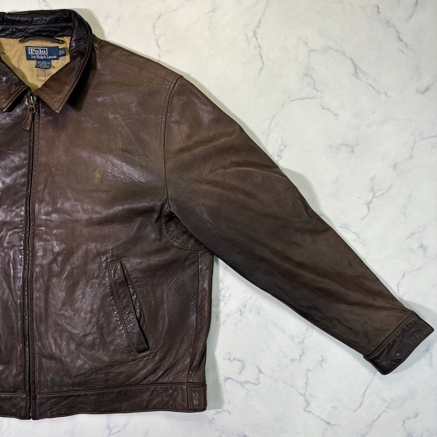 Polo Ralph Lauren Dark Brown Leather Jacket 90s XL vintage