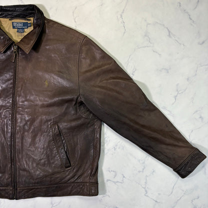 Polo Ralph Lauren Dark Brown Leather Jacket 90s XL vintage