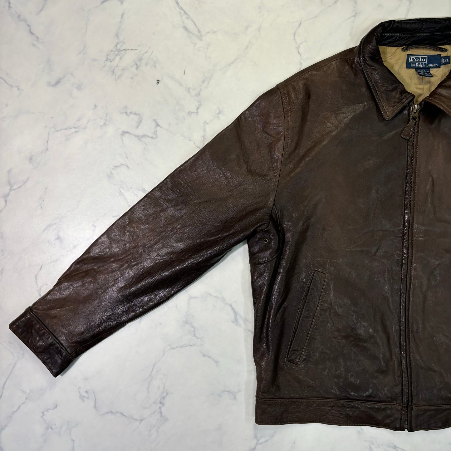 Polo Ralph Lauren Dark Brown Leather Jacket 90s XL vintage