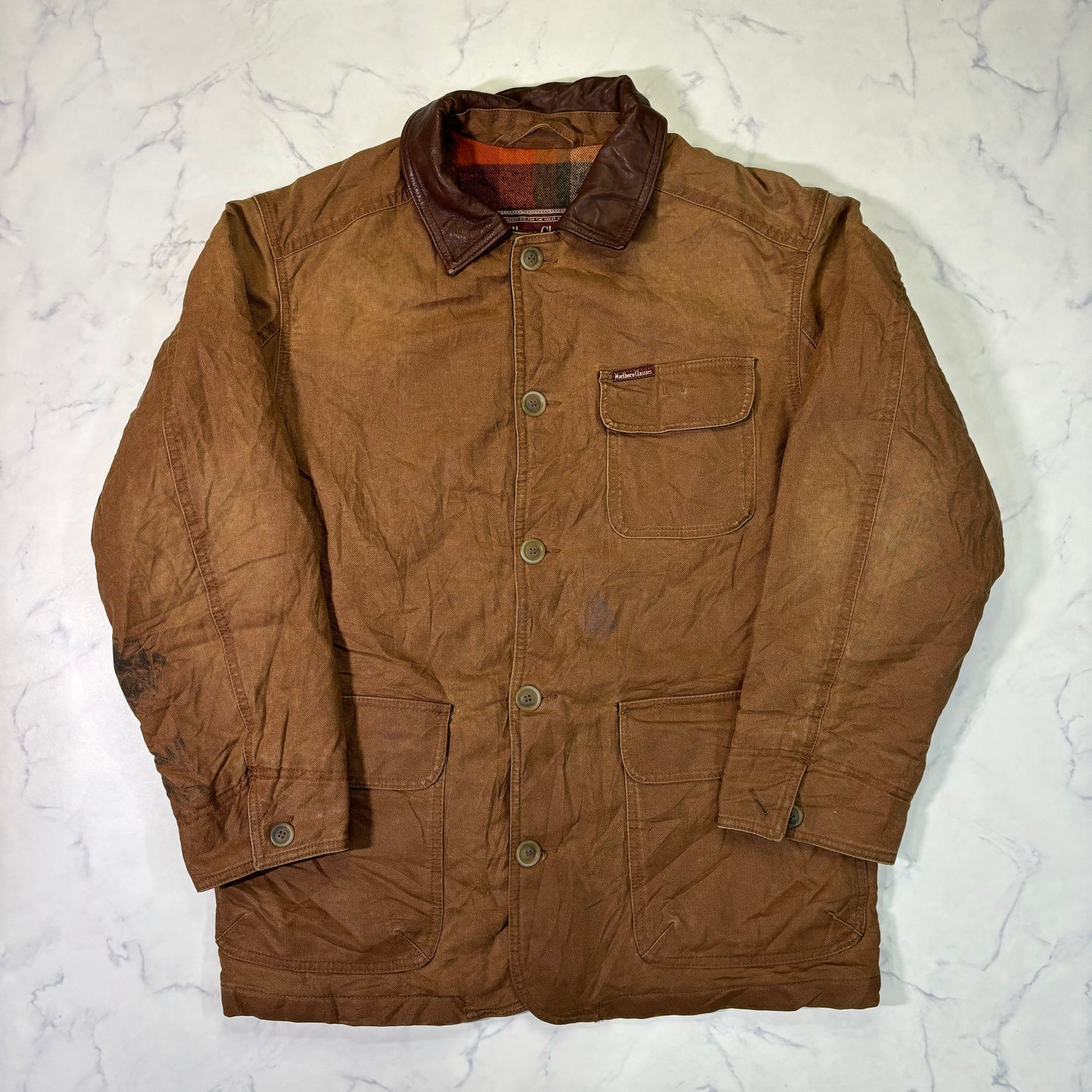 Marlboro Classics Canvas Work Jacket 90s Leather Collar Small Vintage