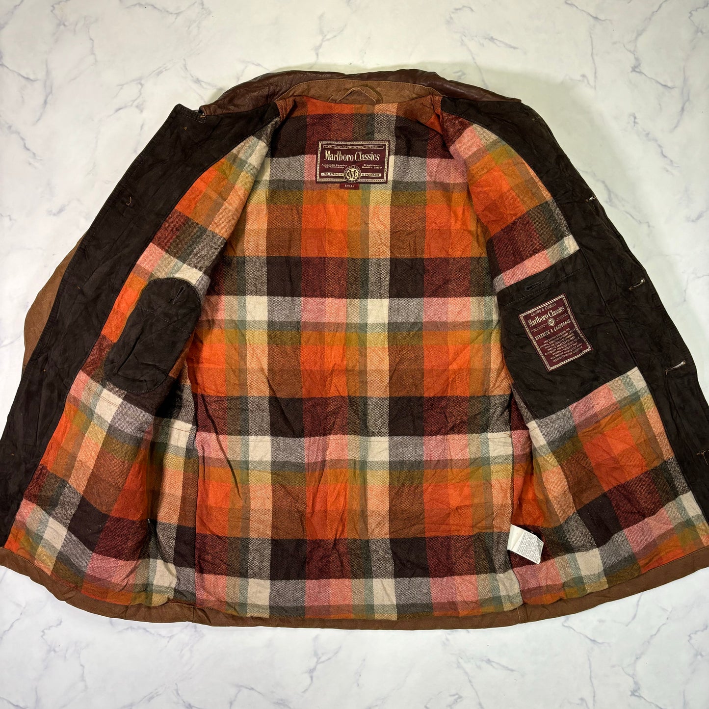 Marlboro Classics Canvas Work Jacket 90s Leather Collar Small Vintage
