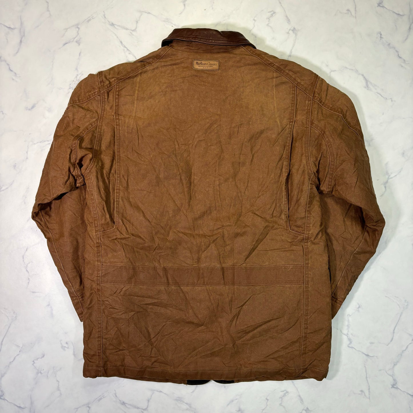 Marlboro Classics Canvas Work Jacket 90s Leather Collar Small Vintage