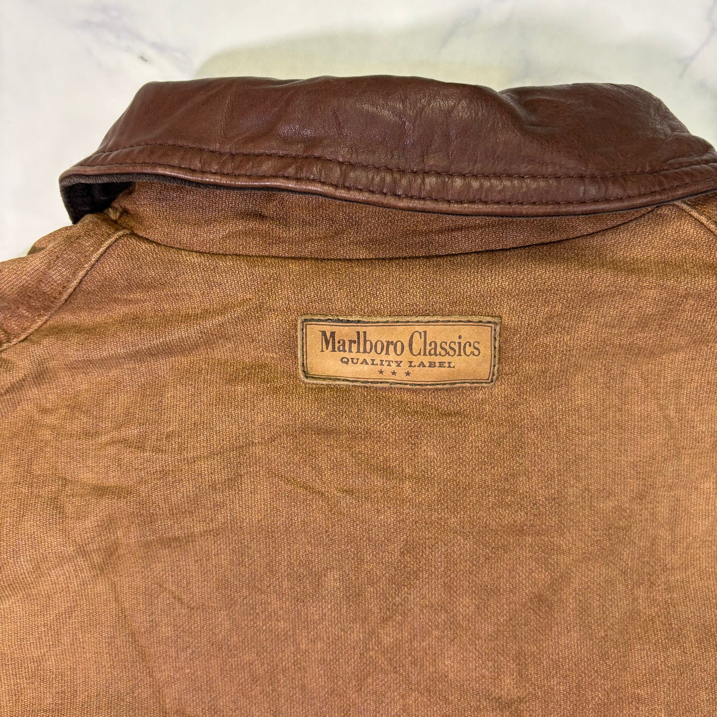 Marlboro Classics Canvas Work Jacket 90s Leather Collar Small Vintage